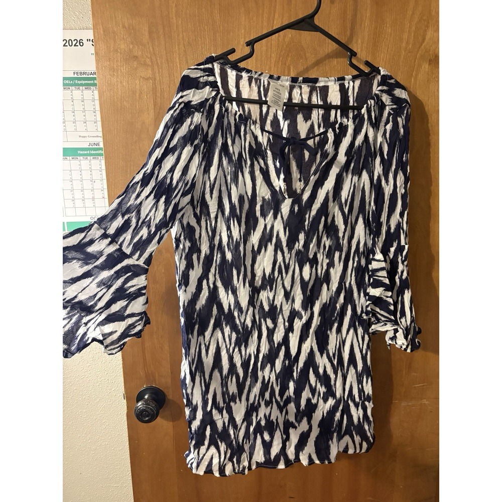 Anne Cole Women Abstract Woven Rayon V-Neck Tie Swim Cover Up XS/S 8228